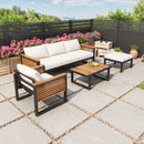 Outdoor 4-piece Acacia Wood and Metal Patio Sofa Set