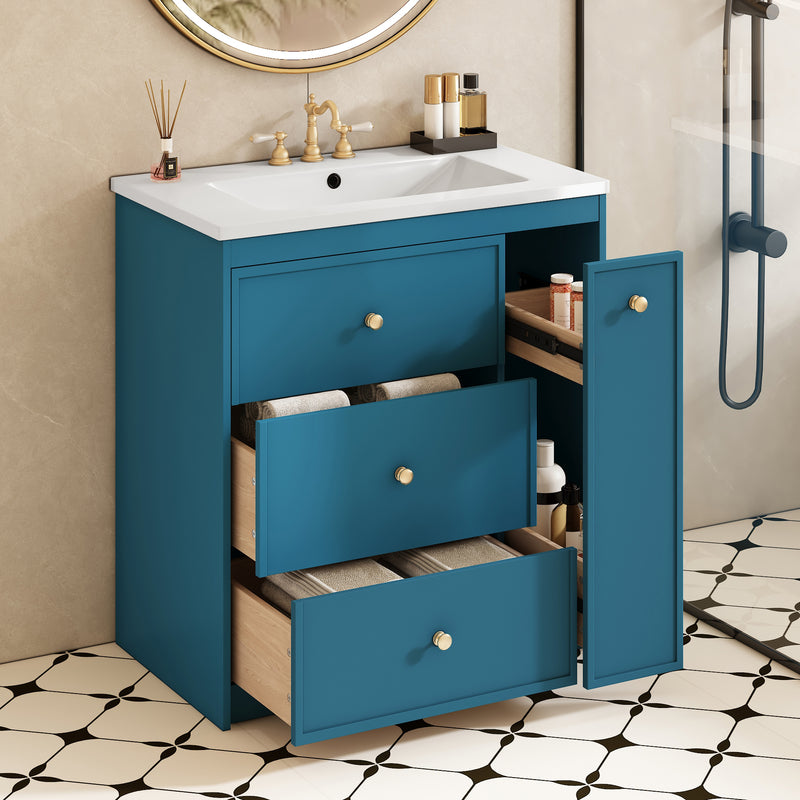 30'' Bathroom Vanity with Ceramic Sink Combo, Free Standing Single Vanity Set with Four Drawers, Modern Bathroom Storage Cabinet , Ideal for Home