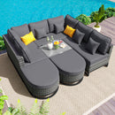 GO 7 Pieces Outdoor Wicker Sofa Set, Rattan Conservation Sectional Free Combination Set, Patio Furniture Sets with Coffee Table and Pillows for Garden and Deck, Gray