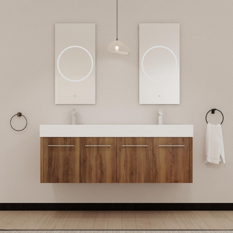 60 Inch Wall-Mounted Bathroom Vanity with Sink, Thick Edged Double Resin Sink, KD-Package