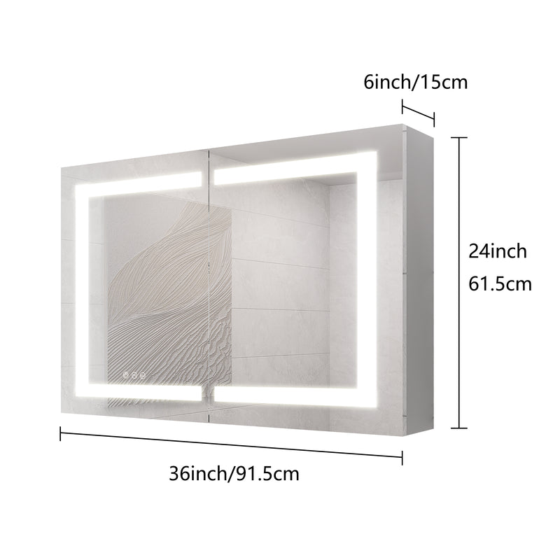 Bathroom Medicine Cabinet with Lights, 36×24 Inch LED Medicine Cabinet with Mirror, Wall Cabinet with Shelves, Double Door Lighted Medicine Cabinet with Defogger, Dimmable, Wall Mount