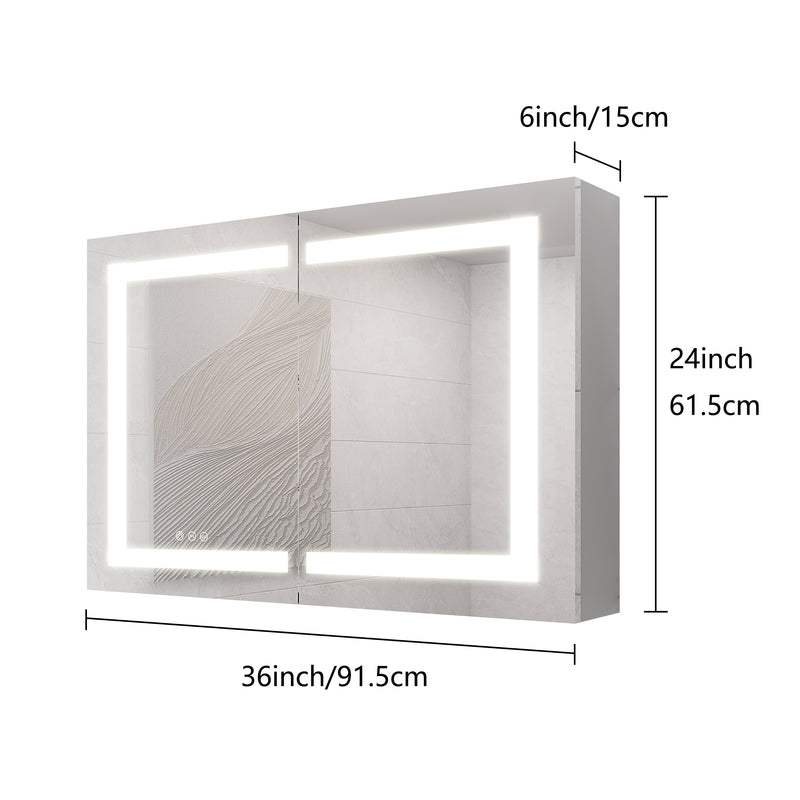 Bathroom Medicine Cabinet with Lights, 36×24 Inch LED Medicine Cabinet with Mirror, Wall Cabinet with Shelves, Double Door Lighted Medicine Cabinet with Defogger, Dimmable, Wall Mount