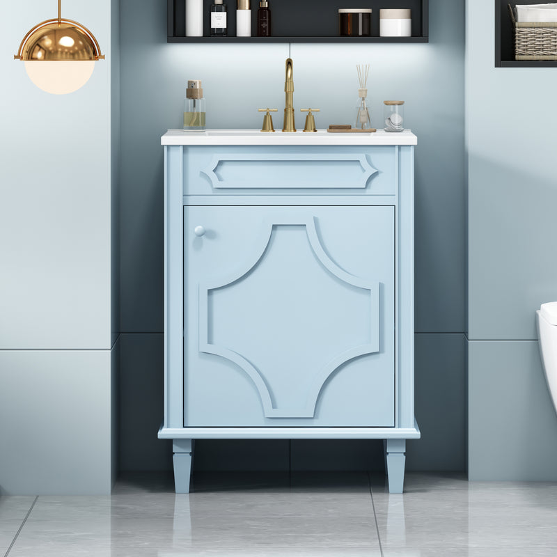 24'' Bathroom Vanity with Ceramic Sink Combo, Modern Freestanding Storage Cabinet  with Height Adjustable Shelf,  Soft Closing Doors