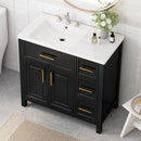 36' Bathroom Vanity with Sink Top, Bathroom Vanity Cabinet with Two Doors and Three Drawers, Solid Wood , MDF Boards ,One Package, Black
