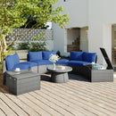 TOPMAX 10-Piece Outdoor Sectional Half Round Patio Rattan Sofa Set, PE Wicker Conversation Furniture Set for Free Combination, Blue