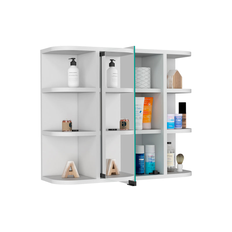 Medicine Cabinet Milano, Six External Shelves Mirror, White Finish
