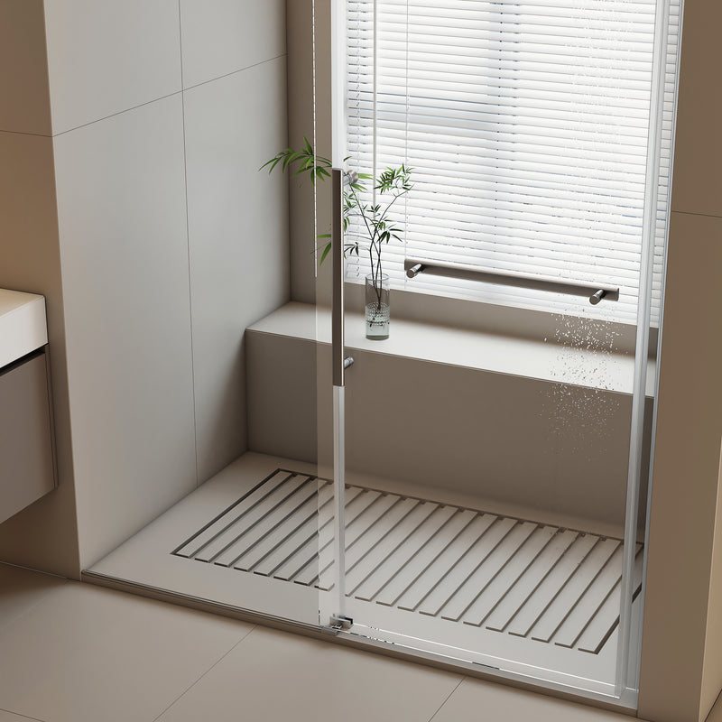 Frameless Shower Door with Rust-Resistant Stainless Steel, Explosion-Proof Glass, and Easy Installation 60*76