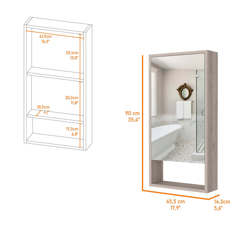 Modesto Medicine Cabinet, One Open Shelf, Mirrored Cabinet With Two Interior Shelves