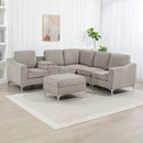 Upholstered Convertible Modular Corner Sectional Corduroy L-Shaped Sofa with Storage Ottoman,Cup Holders, USB Ports Chaise for Living Room Apartment,Gray