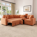 120.5' L-shaped Convertible Sofa Bed Modular Sectional Sofa Reversible Sleeper with Pull-Out Bed, Cup Holders, and Ample Storage Space for Living Room, Orange