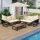 Outdoor Sectional Sofa Set Patio Conversation Set Patio Seating Group Outdoor Daybed with Adjustable Reclining Seats for Backyard, Poolside and Balcony,Beige