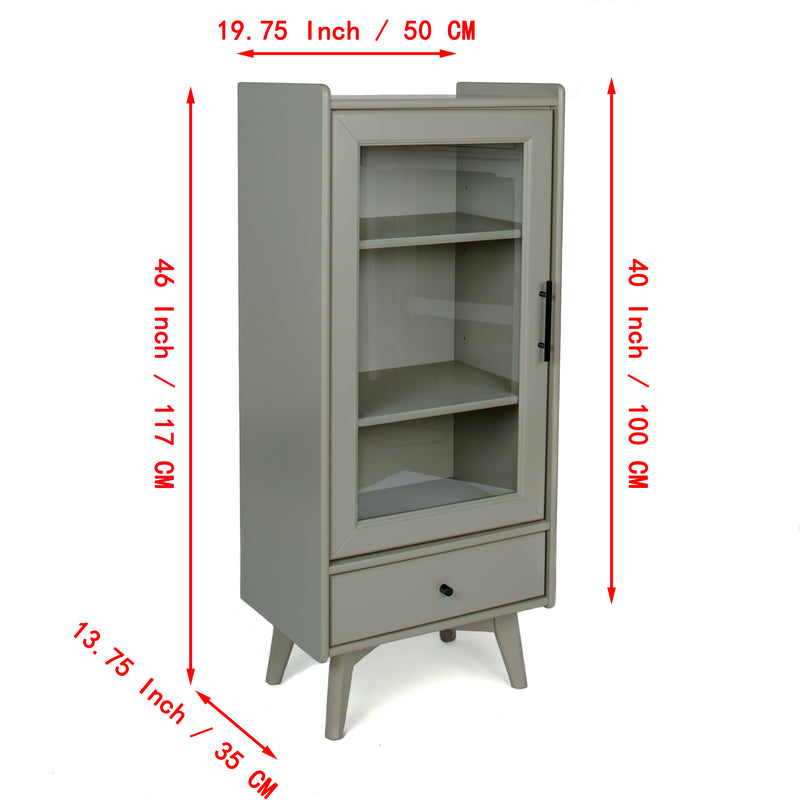 Modern Bathroom Storage Cabinet & Floor Standing cabinet with Glass Door with Double Adjustable Shelves and One Drawer, Extra Storage Space on Top, Gray(19.75"×13.75"×46")