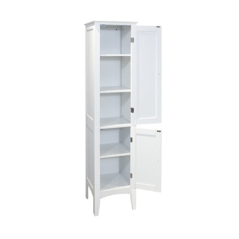 Tall Narrow Tower Freestanding Cabinet with 2 Shutter Doors 5 Tier Shelves for Bathroom, Kitchen ,Living Room ,Storage Cabinet,White
