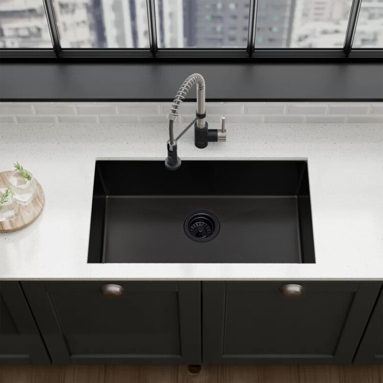 32x19 inch  Undermount Kitchen Sink 16 Gauge Stainless Steel Single Bowl Kitchen Sink Gunmetal Black