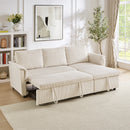 Loveseat Sofa with Chaise Lounge L-Shaped Modular Convertible Sofa with Storage Chaise, Corduroy Tufted Upholstered Sleeper Sectional Sofa,Pull Out Sleep Couch Bed and Reclining Backrest-Beige