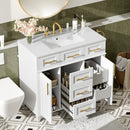 36' White Bathroom Vanity Cabinet with Versatile Storage - 4 Soft Close Drawers 1 Adjustable Shelf, 2 Soft Close Doors