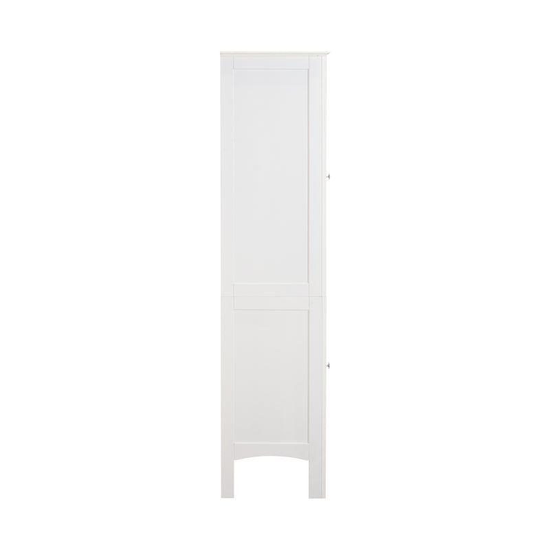 Tall Narrow Tower Freestanding Cabinet with 2 Shutter Doors 5 Tier Shelves for Bathroom, Kitchen ,Living Room ,Storage Cabinet,White