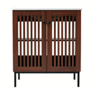 30' Vintage Bathroom Vanity with Ceramic Sink, Modern Bathroom Vanity Cabinet with 2 Soft-Close Doors (Fence-Design) and Large Storage Space, Equpiied with 4 Sturdy Iron Legs, Antique Dark Brown