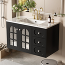 36 Inch Floating Bathroom Vanity with Ceramic Sink, Wall Mounted Bathroom Cabinet with 3 Drawers & Soft-close System Cabinet, Black