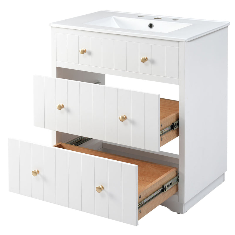 [Video]30-Inch Modern White Bathroom Vanity Cabinet with two drawers