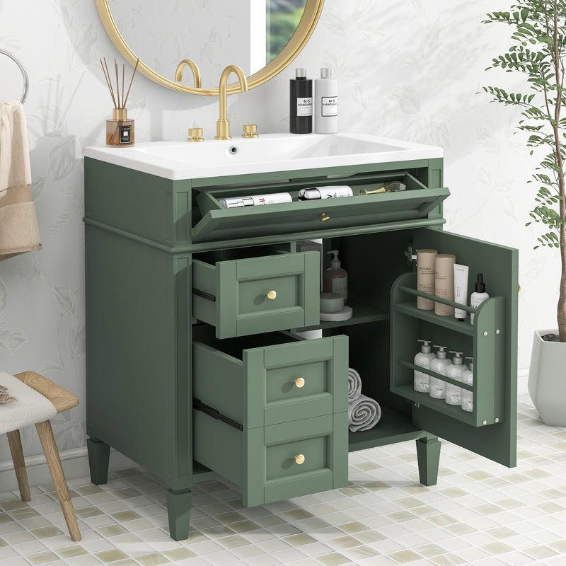 30'' Bathroom Vanity with Top Sink, Modern Bathroom Storage Cabinet with 2 Drawers and a Tip-out Drawer, Single Sink Bathroom Vanity (Same as SW000103AAF)