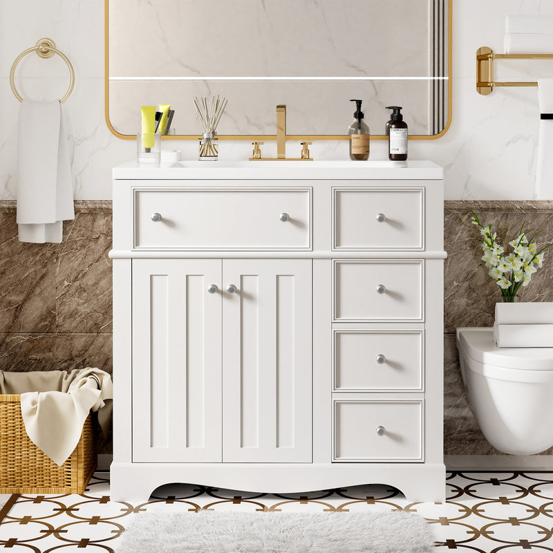 36'' Bathroom Vanity with Resin Sink Combo, Solid Wood Frame Bathroom Storage Cabinet, Freestanding Vanity Set with 3 Drawers& Adjustable Shelf