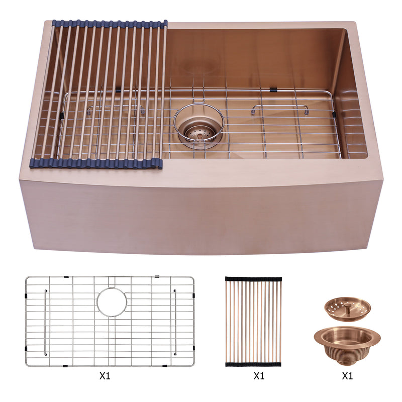 36 Rose Gold Farmhouse Sink - 36 Inch Kitchen Sink Stainless Steel 16 gauge Apron Front Kitchen Sink