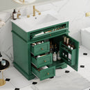 30' Bathroom Vanity with Sink, One Tip-out Drawer, Three Drawers, Door Shelf, Soft Closing Door, Green