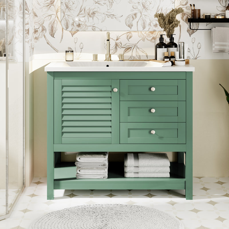 36'' Bathroom Vanity with Undermount Sink, Free Standing Vanity Set with 2 Drawers& Soft Closing Doors, Bathroom Storage Cabinet with Solid Wood Feet, Green