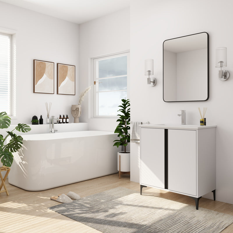 30" Freestanding Bathroom Vanity With Ceramic Sink-BVB06730WH-BL9075B
