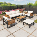 Outdoor 5-piece Acacia Wood and Metal Patio Sofa Set