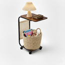 Side Table, C Shaped End Table, Sofa Table with Side Storage Pocket, 360 Degree Swivel Casters and Metal Frame for for Couch,Bed,Chair,Bath-tub,Outdoor (Walnut)