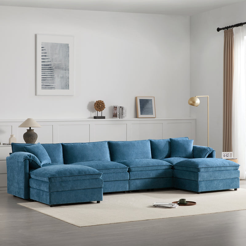 [VIDEO] 136' Chenille Modular Sectional Sofa with Deep and Wide Seat,U Shaped Cloud Couch Set with Double Cushions,6 Seat Sofa with Movable Ottomans,Oversized Indoor Furniture for Living Room,3 Colors