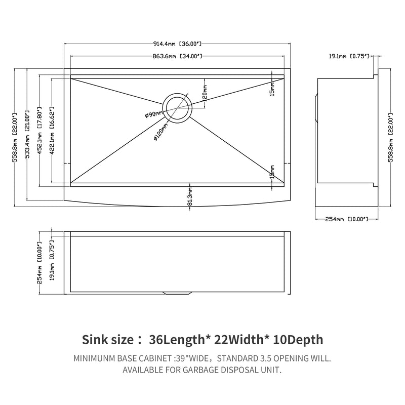 36 Farmhouse Sink Workstation - 36*22*10 Inch Kitchen Sink Stainless Steel 16 gauge Apron Front Kitchen Sink