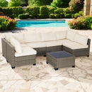 All-Weather 7-Piece Gray PE Wicker Patio Conversation Set with Beige Cushions and coffee table