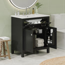 30' Bathroom Vanity with Ceramic Sink, Modern Black Single Bathroom Cabinet with 2 Doors and a Shelf, Soft Close Doors