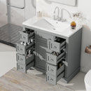 36' Bathroom Vanity with Sink Combo, One Cabinet and Six Drawers, Solid Wood and MDF Board, Grey (Old Sku:SY999404AAE)