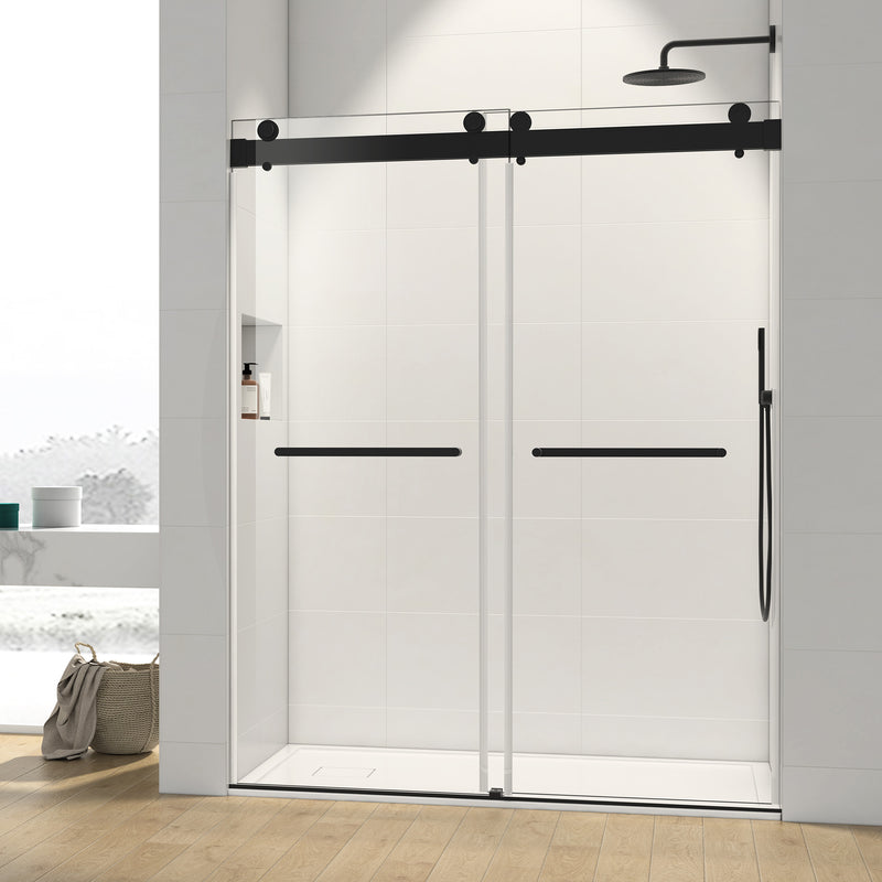 60*76" Double Sliding Frameless Shower Door Matte Black With Buffer