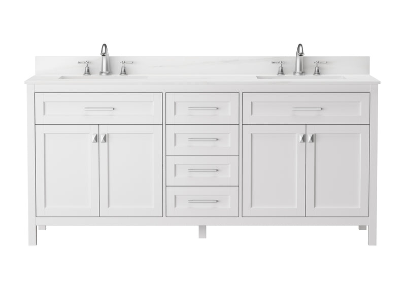 Vanity Sink Combo featuring a Marble Countertop, Bathroom Sink Cabinet, and Home Decor Bathroom Vanities - Fully Assembled White 72-inch Vanity with Sink 23V03-72WH