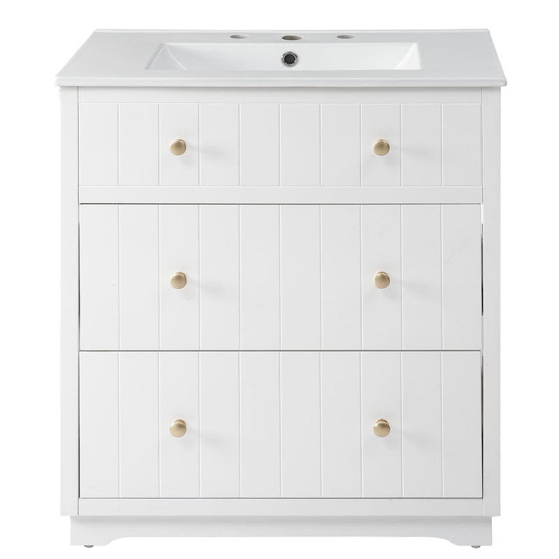 [Video]30-Inch Modern White Bathroom Vanity Cabinet with two drawers