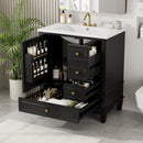 30' Bathroom Vanity with Sink, One Door with Shelf and Three Drawers, Soft Close Door, Black