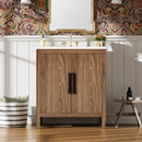 30' Wood Color Bathroom Vanity with Single Sink, Combination Under Counter Sink, Bathroom Storage Cabinet with Soft Closing Door, Multi-Function Storage, Solid Wood Frame