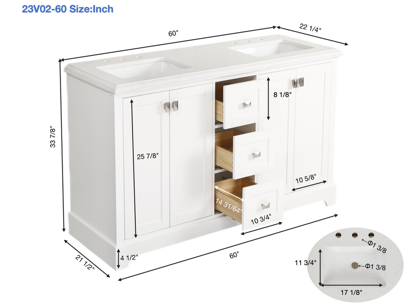 Vanity Sink Combo featuring a Marble Countertop, Bathroom Sink Cabinet, and Home Decor Bathroom Vanities - Fully Assembled Green 60-inch Vanity with Sink 23V02-60VG