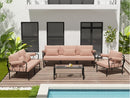 Rajni Pink Fabric & Black Finish Patio Set (1 sofa, 1 loveseat, 1 chair)
