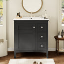 30 Inch Bathroom Vanity with Ceramic Sink, Black Bathroom with 3 Drawers, Solid Wood Frame Modern Bathroom Storage Cabinet , Ideal for Home