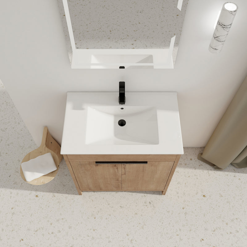 30" Freestanding Bathroom Vanity with White Ceramic Sink & 2 Soft-Close Cabinet Doors ((KD-PACKING),BVB02430IMO-BL9075B