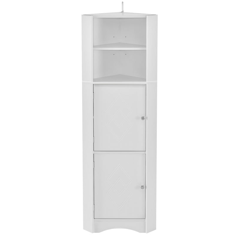 Tall Bathroom Corner Cabinet, Freestanding Storage Cabinet with Doors and Adjustable Shelves, MDF Board, White