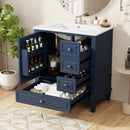 30' Bathroom Vanity with Sink, One Door with Shelf and Three Drawers, Soft Close Door, Blue
