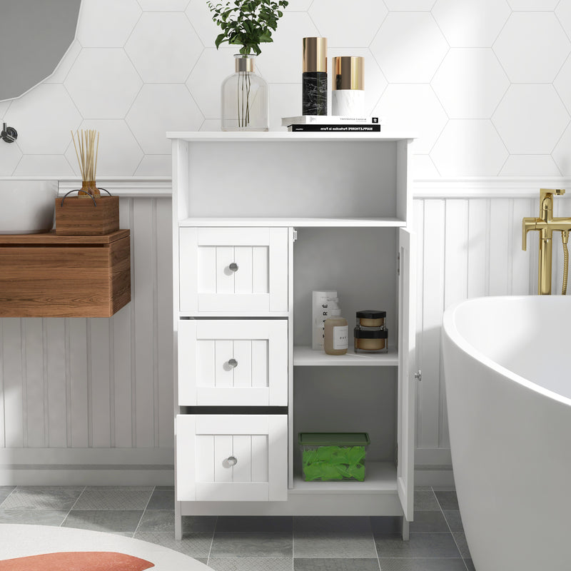 Bathroom standing storage cabinet with 3 drawers and 1 door-White