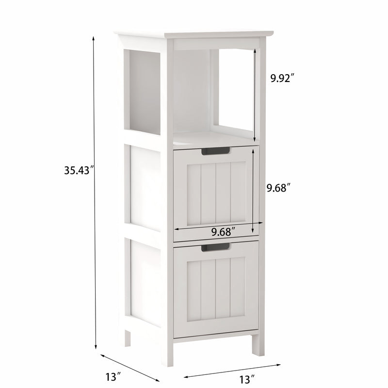 Bathroom Floor Cabinet with 2 Drawers and 1 Storage Shelf,Freestanding Wood Storage Organizer Cabinet-White